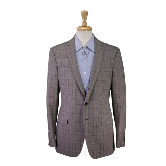 John Varvatos Mens Brown Black Plaid 3/2 Rolled Wool Blazer Jacket 40R